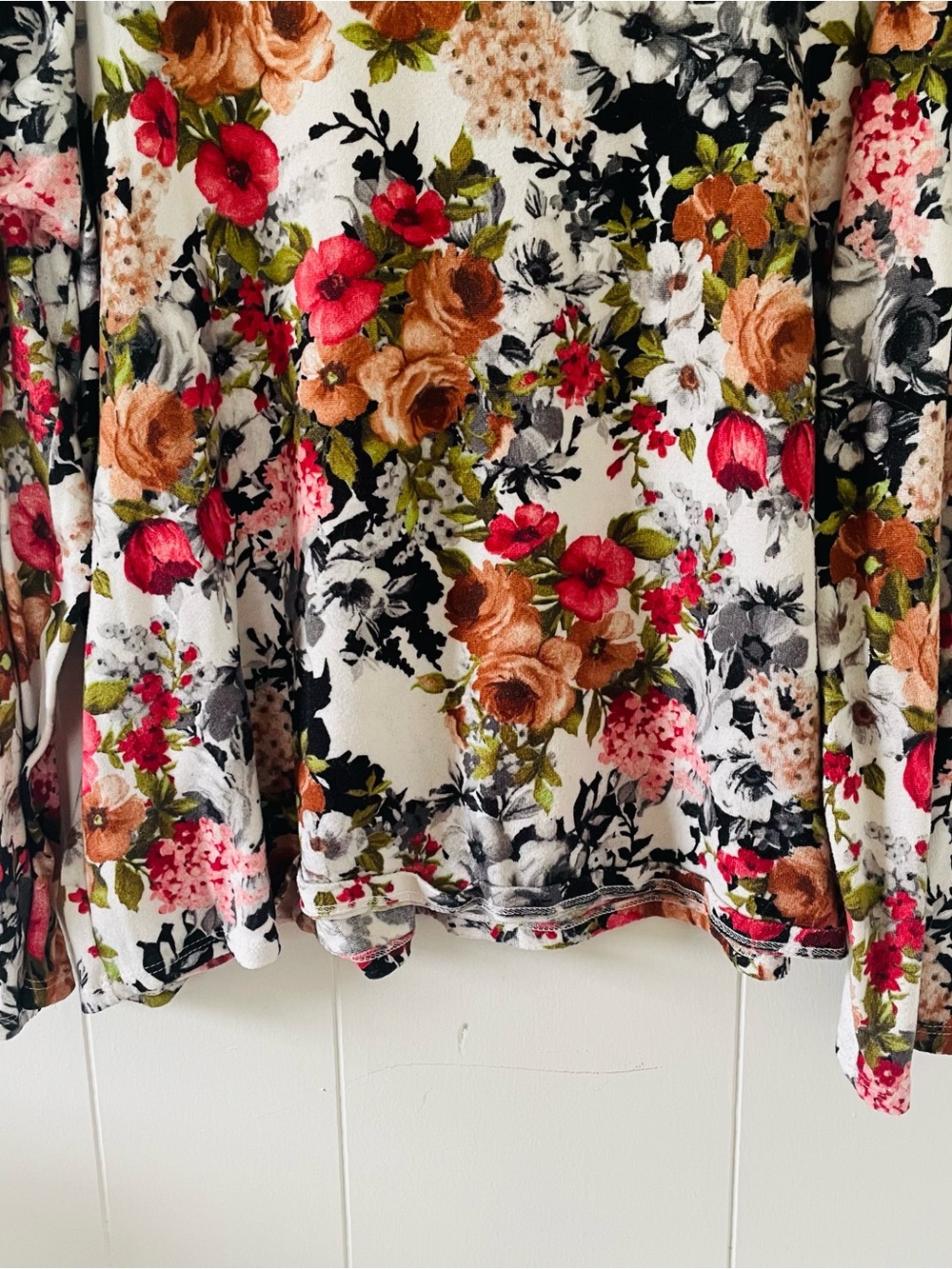 Sew In Love White V-Neck Long Sleeve Top with Pink & Brown Floral - Picture 7 of 7